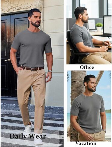 COOFANDY Mens Knit T-Shirts Casual Short Sleeve Crewneck Shirt Textured Pullover Tees in Saudi Arabia