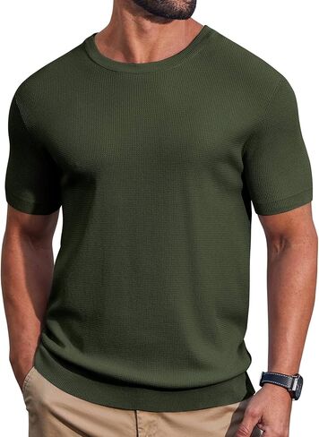 COOFANDY Mens Knit T-Shirts Casual Short Sleeve Crewneck Shirt Textured Pullover Tees in Saudi Arabia