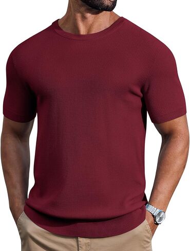 COOFANDY Mens Knit T-Shirts Casual Short Sleeve Crewneck Shirt Textured Pullover Tees in Saudi Arabia