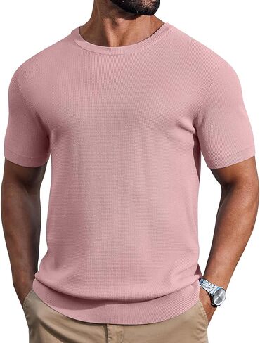 COOFANDY Mens Knit T-Shirts Casual Short Sleeve Crewneck Shirt Textured Pullover Tees in Saudi Arabia