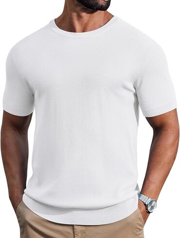 COOFANDY Mens Knit T-Shirts Casual Short Sleeve Crewneck Shirt Textured Pullover Tees in Saudi Arabia