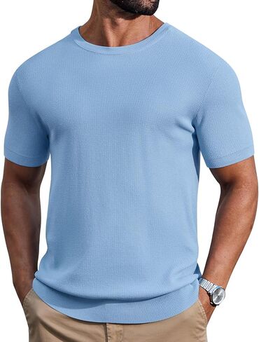 COOFANDY Mens Knit T-Shirts Casual Short Sleeve Crewneck Shirt Textured Pullover Tees in Saudi Arabia