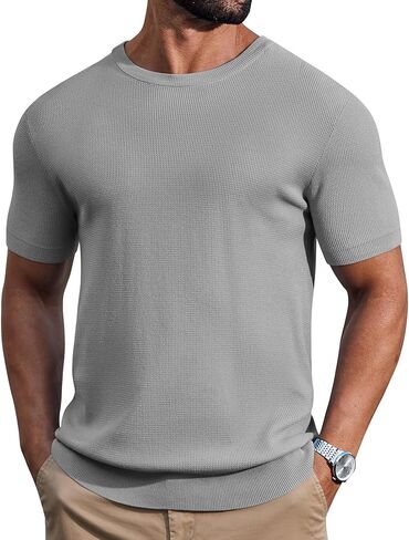 COOFANDY Mens Knit T-Shirts Casual Short Sleeve Crewneck Shirt Textured Pullover Tees in Saudi Arabia