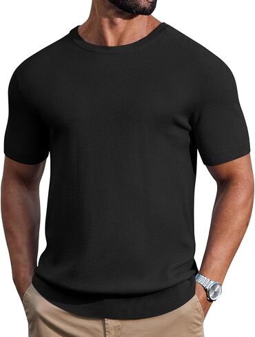 COOFANDY Mens Knit T-Shirts Casual Short Sleeve Crewneck Shirt Textured Pullover Tees in Saudi Arabia