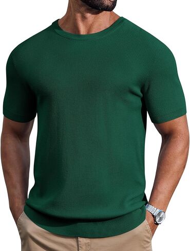 COOFANDY Mens Knit T-Shirts Casual Short Sleeve Crewneck Shirt Textured Pullover Tees in Saudi Arabia