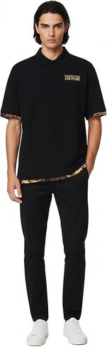 قميص بولو VERSACE JEANS COUTURE باللون الأسود – يلتقي الكلاسيكي مع حافة الباروك- in Saudi Arabia