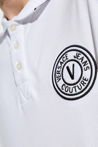 VERSACE JEANS COUTURE White Mens Polo Shirt with Black Logo Embroidery in Saudi Arabia