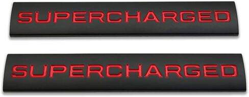 2X Metal Supercharged Logo Car Emblem Premium Auto Badge Rear Trunk Sticker Side Fender Decal (Black&Red) in Saudi Arabia