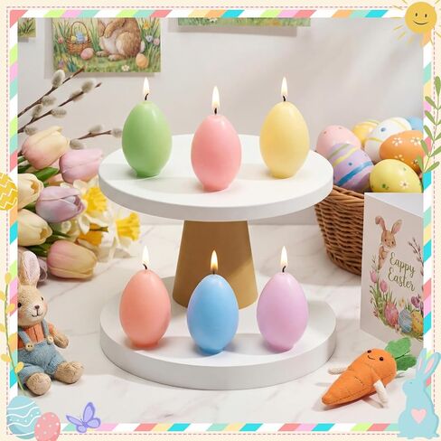 Macaron Color 6-Pack Easter Egg Candles with Egg Cartons,Faux Chicken Eggs Candle for DIY Spring Displays Easter Party Decorations Home Supplies House Warming Gifts (Classic) in Saudi Arabia