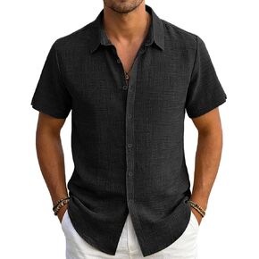 Men's Linen Shirts Casual Lightweight Button Down Shirt Beach Vacation Summer Tops Short Sleeve Stylish Shirt in Kuwait