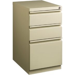 Scranton & Co 3-Drawer Metal Mobile Pedestal Filing Cabinet, 27.75" H x 15" W x 19.88" D, Beige Finish, Lockable, Hidden Casters, Letter-Size Hanging File Storage, Modern Office Furniture in Kuwait