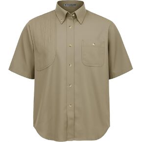 Men’s Short Sleeve Hunting Shirt Khaki Button Down with Left or Right Shooter Shoulder Patch & Pocket – Outdoor Shooting Wear (Small, Khaki/Right Hand Patch) in Kuwait