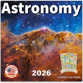 Astronomy Calendar 2026 - Universe Outer Space Wall Calendar Bundle, 100+ Reminder Stickers | Galaxy Office Supplies | Made In USA in Kuwait