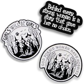 Gothic Witch Enamel Pins Set – Feminist Witch Pins, Girls Will Be Girls & Forbid Women Have Hobbies Gothic Enamel Pins for Backpacks, Jackets & Bags in Kuwait