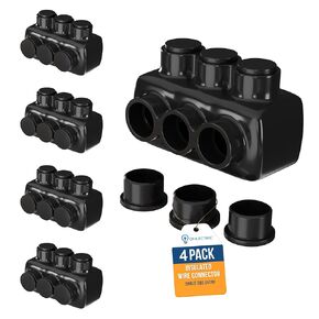 OHLECTRIC 4 Pack - Insulated Wire Connector 3 Port Single Side Entry for 4-14 Wire Range Lugs with 3/16 Hex Screw, Pre-Filled with Oxide Inhibitor - Wire Connectors, Electrical Connectors, Wire Tap in Kuwait