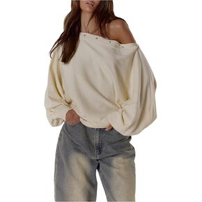 سترات نسائية كبيرة الحجم مكشوفة الكتفين Y2K مرصعة بأكمام طويلة وقمصان محبوكة للخروج in Kuwait