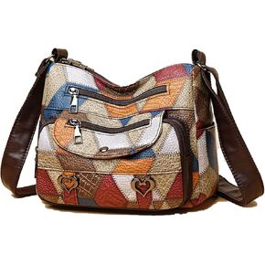 حقيبة كروس نسائية مرقعة من القماش الناعم، محفظة كتف متعددة الجيوب مع حزام قابل للتعديل وأجزاء معدنية in Kuwait