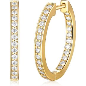 أقراط مويسانيتي دائرية للنساء، 3.5 قيراط/0.76 قيراط D اللون VVS1 أقراط مطلية بالذهب الأصفر، 925 فضة استرلينية من الداخل إلى الخارج حلقات دائرية / ستة أطواق من الحجر 20 مم، مجوهرات عيد الميلاد وعيد الحب in Kuwait