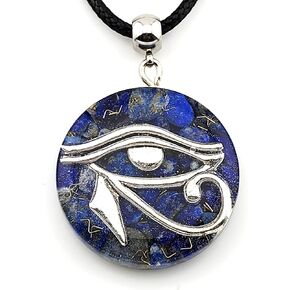 قلادة أورجون مع أحجار عين حورس الفضية وأحجار اللازورد الطبيعية. تميمة مصرية 1.38 بوصة. صنع في الولايات المتحدة الأمريكية in Kuwait