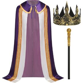 Adult King Cape Robe Costume for Men and Women Queen Costume 3PCS Set with Crown Scepter Halloween Cosplay in Kuwait
