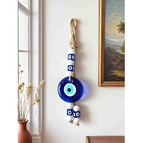 Blue Glass Evil Eye Turkish Greek Nazar Amulet Good Luck Charm - Handmade Hanging Ornament for Home, Office, Car Decoration, Garden, Blessing Ornament, Reflects Negative Energy (Large) in Saudi Arabia