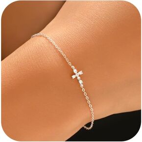 Dainty Cross Bracelet for Women 925 Sterling Silver 14K Gold Plated Cubic Zirconia Double Cross Bracelet Faith Christian Bracelets Adjustable Bracelet Religious Christian Jewelry Easter Baptism Gifts in Saudi Arabia