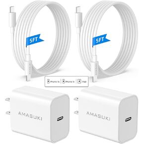 تمت ترقيته لشاحن iPhone 16 15، وكتلة شاحن USB C، وعبوتين من شاحن الحائط السريع من النوع C بقوة 20 وات، وشاحن USB C لأجهزة iPhone 16/15/15 Pro/15 Pro Max/iPad Pro/AirPods والمزيد (عبوتان بطول 5 أقدام) يتضمن كابل USB C) in Kuwait