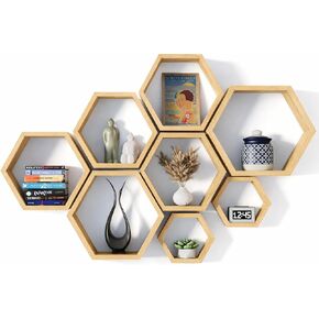 Hexagon Floating Shelves Set of 8 Honeycomb Shelves for Wall, Wooden Hexagon Shelves for Farmhouse Storage, Sturdy Elegant & Geometric octagon shelf for office, Kids, DIY & Hallway Wall Decor in Saudi Arabia