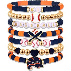 أساور بيسبول مطرزة بيوم اللعبة للنساء والجنسين إكسسوارات رياضية مجموعة مجوهرات مكونة من 7 قطع قابلة للتكديس قابلة للتمدد وقابلة للتعديل من سبيكة هدايا لهدايا عيد الفصح برتقالي أزرق in Kuwait