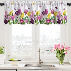 ستائر المطبخ الربيعية للنوافذ، ستائر فراشة الربيع مع جيب قضيب لنافذة الحمام ديكور المنزل، 54 × 18 بوصة in Kuwait