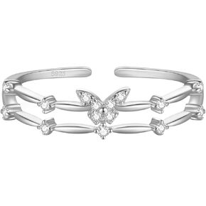 خواتم الفراشة للنساء 925 الفضة الاسترليني 14K مطلية بالذهب خواتم زركونيا مكعبة أنيقة 2 طبقة فرع غصين حلقة مفتوحة قابلة للتعديل خواتم قابلة للتكديس مجوهرات هدايا عيد الفصح in Kuwait