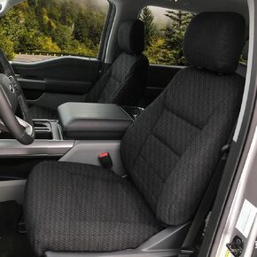 أغطية مقاعد أمامية مركبة عالية الكثافة لسيارة Ford F150 2015-2025 F150 Lightning 2022-2025 F250 F350 2017-2025 مجموعة غطاء مقعد من القماش السميك المقاوم للماء باللون الرمادي in Kuwait