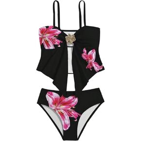 Women's Floral Print 2 Piece Bikini Sets 3D Flower Camisole Tops Sleeveless Bathing Suit Swimsuits in Kuwait