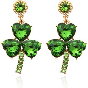 St. Patrick's Day Silver Elegant Drop Earrings Clover Charm Crystal Green Earrings For Women Lady Fashion Jewelry in Kuwait