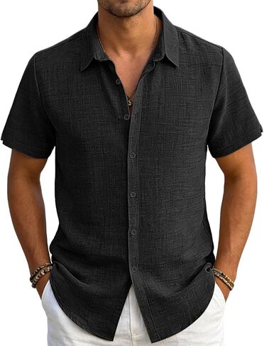 Men's Linen Shirts Casual Lightweight Button Down Shirt Beach Vacation Summer Tops Short Sleeve Stylish Shirt in Kuwait
