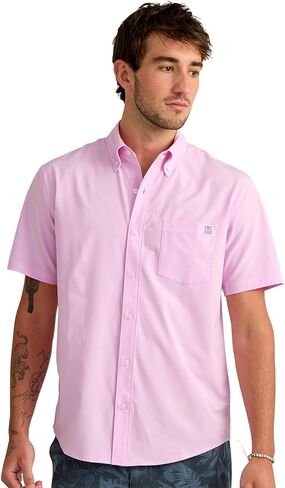 HUK Men's Kona Solid Short Sleeve Fishing Button Down Shirt in Saudi Arabia