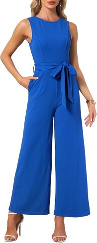 بذلة Allegra K Dressy كاجوال للسيدات بدون أكمام ورقبة دائرية وحزام بأرجل واسعة in Saudi Arabia