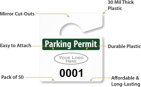SmartSign (Pack of 50) Custom Add Your Logo, Sequntial Numbers, and Text Parking Permit Hang Tags | 2.75" x 3" 30 mil Thick Plastic, Small Car Parking Pass, Made in USA. in Kuwait