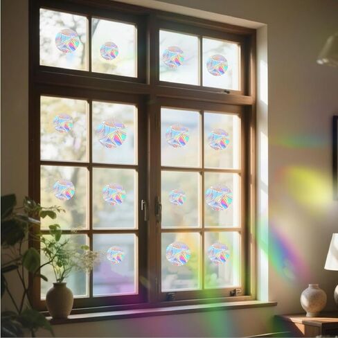 48 قطعة من ملصقات النوافذ الدائرية تمنع الطيور من الاصطدام بالنوافذ، ملصقات نافذة مضادة للتصادمات للطيور، ملصقات لالتقاط أشعة الشمس بألوان قوس قزح لا تحتاج إلى صمغ، فينيل غير لاصق قابل لإعادة الاستخدام in Kuwait