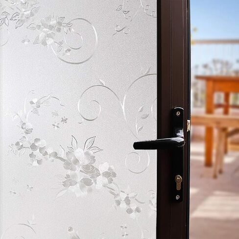 Frosted Privacy Window Film, No-Glue Stained Glass Window Decor/Privacy Protection/Heat Control/Anti UV, Iron Flower Stained Glass Static Cling for Home/Office, 35.5x78.5 inch in Kuwait