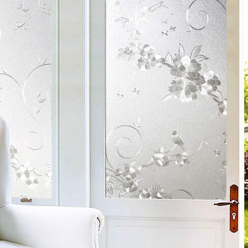 Frosted Privacy Window Film, No-Glue Stained Glass Window Decor/Privacy Protection/Heat Control/Anti UV, Iron Flower Stained Glass Static Cling for Home/Office, 35.5x78.5 inch in Kuwait