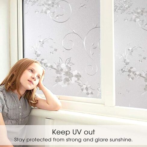 Frosted Privacy Window Film, No-Glue Stained Glass Window Decor/Privacy Protection/Heat Control/Anti UV, Iron Flower Stained Glass Static Cling for Home/Office, 35.5x78.5 inch in Kuwait