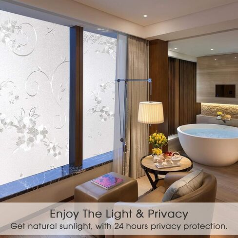 Frosted Privacy Window Film, No-Glue Stained Glass Window Decor/Privacy Protection/Heat Control/Anti UV, Iron Flower Stained Glass Static Cling for Home/Office, 35.5x78.5 inch in Kuwait