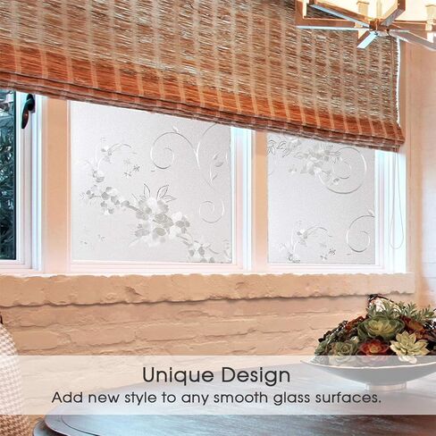 Frosted Privacy Window Film, No-Glue Stained Glass Window Decor/Privacy Protection/Heat Control/Anti UV, Iron Flower Stained Glass Static Cling for Home/Office, 35.5x78.5 inch in Kuwait