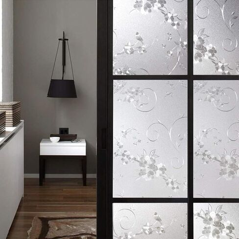 Frosted Privacy Window Film, No-Glue Stained Glass Window Decor/Privacy Protection/Heat Control/Anti UV, Iron Flower Stained Glass Static Cling for Home/Office, 35.5x78.5 inch in Kuwait