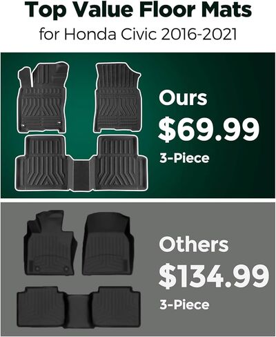 Car Floor Mats for Honda Civic: 2021 2020 2019 2018 2017 2016, All Weather Accessories Rubber Floor Liners Custom Fit for Civic X 10th Gen Sedan/Hatchback/Coupe/Type R/Insight Front Rear Carpet, XPE in Saudi Arabia