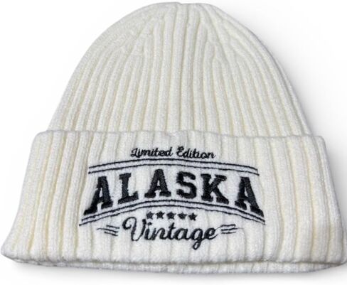 قبعة Robin Ruth Alaska Beanie عالية الجودة وناعمة باللون الأبيض والأسود مع كتابة محدودة الإصدار بمظهر كلاسيكي in Kuwait