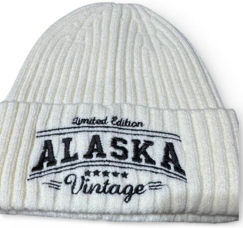 قبعة Robin Ruth Alaska Beanie عالية الجودة وناعمة باللون الأبيض والأسود مع كتابة محدودة الإصدار بمظهر كلاسيكي in Kuwait
