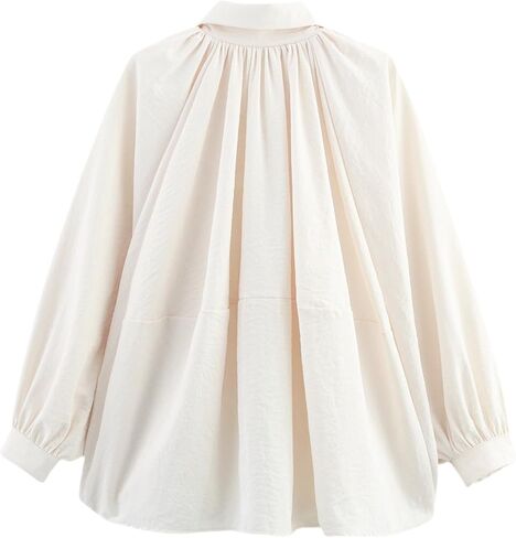 Womens Puffed Bomber Oversized Jacket Batwing Sleeve Streetwear Lapel Collar Zip Front Pleated Blouse Shirt in Saudi Arabia