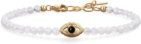 COAI Evil Eye Bracelet for Women, Women's Crystal Bracelet 4mm Faceted Black Tourmaline/Moonstone/Lapis Lazuli/Red Carnelian/African Turquoise in Saudi Arabia